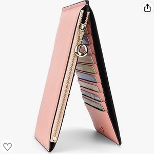 Pink Card Organizer Wallet with Zipper Pocket